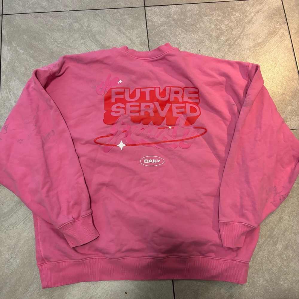 Pink and red Future Served Daily crewneck sweatshirt